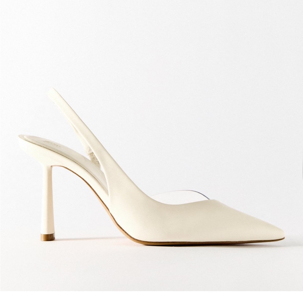 Zara white leather sling back heels